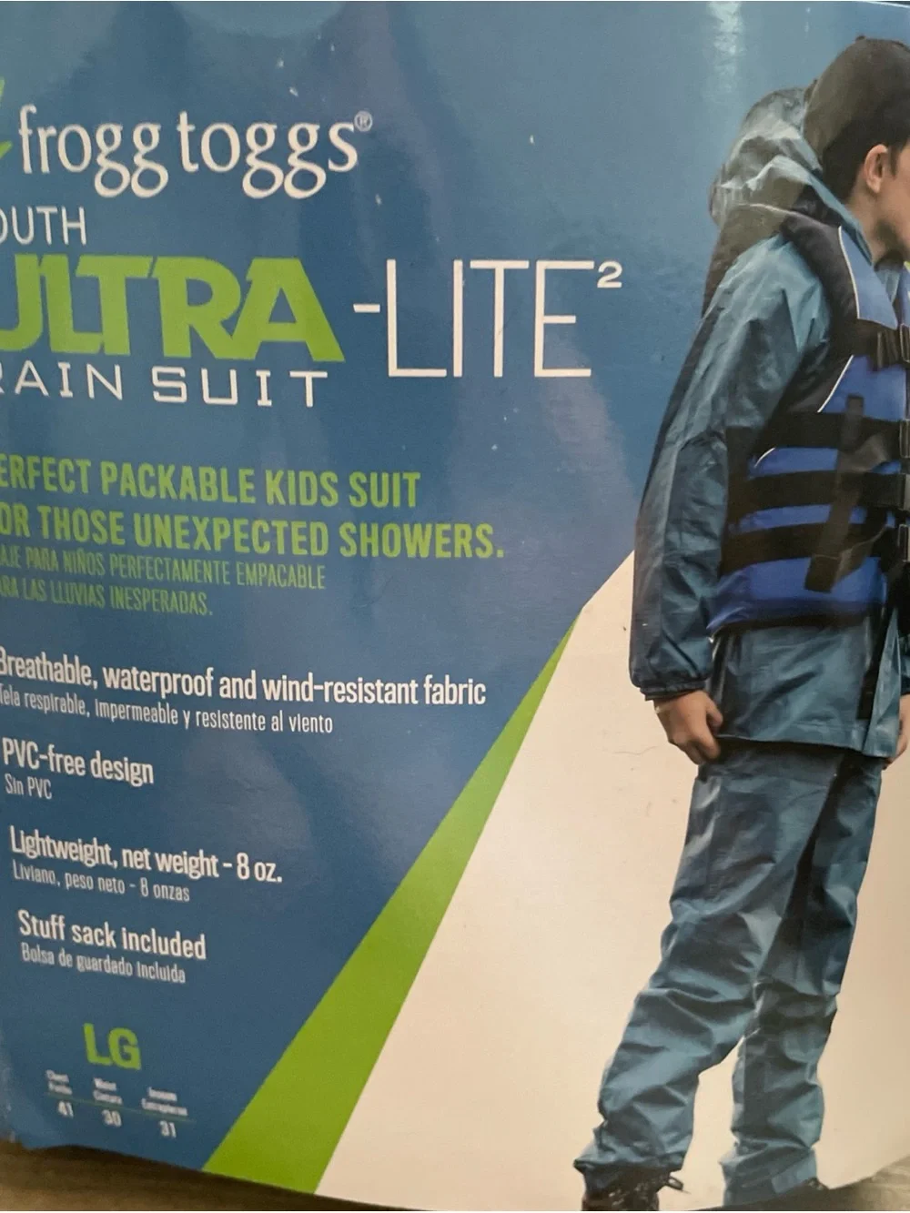 Frogg Toggs youth ultra lite blue Rain suit packable kids hooded Rain suit  NEW